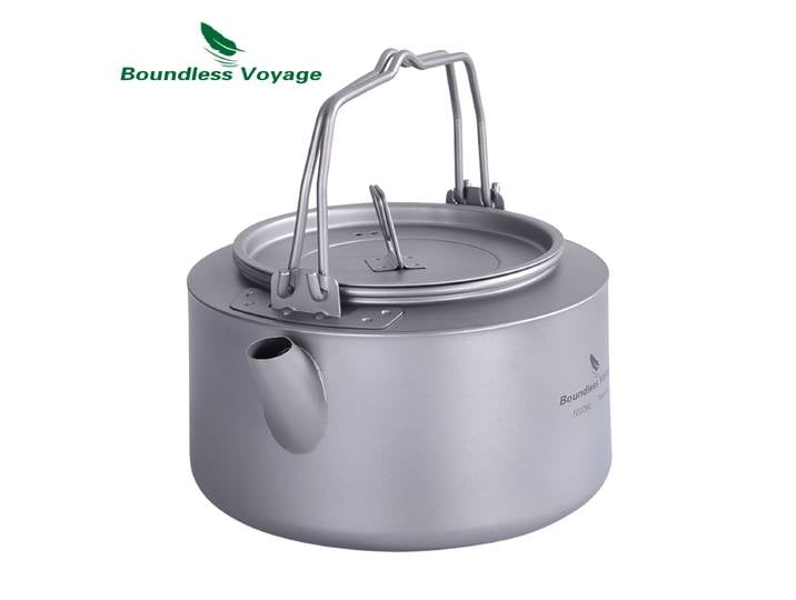 Boundless Voyage-Bouilloire de camping en titane avec poignée pliante, filtre ultraléger, grande capacité, théière, tasse à thé, tasse à café, 1L, Ti3098D