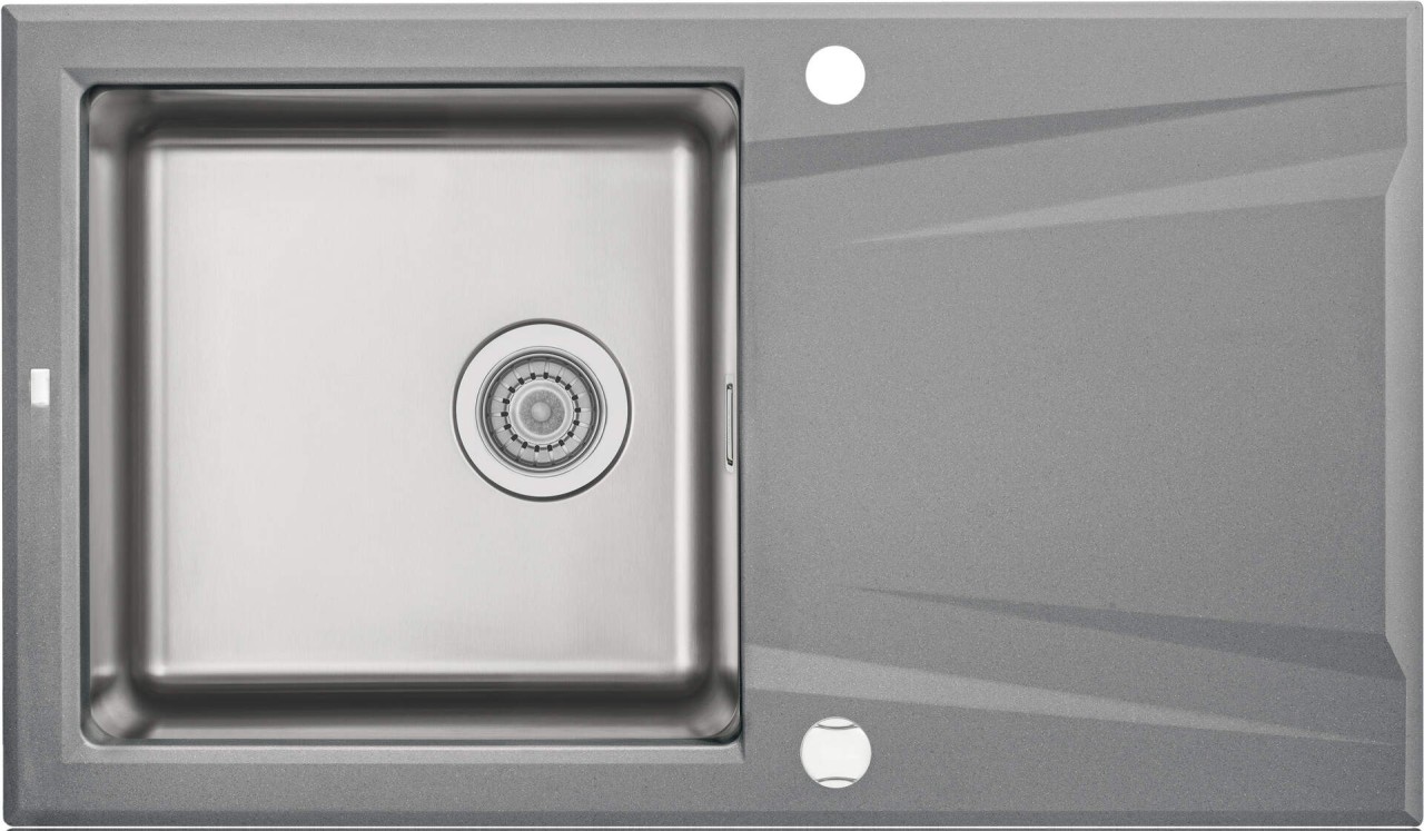Neuesbad Granit-Edelstahlspüle 860x500x220, Grau metallic, mit Raumsparsiphon NB1DEZSRS1131