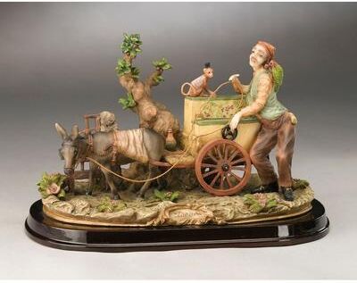 Orchard Creek Designs Resin Organ on Cart with Monkey Figurine, Brown