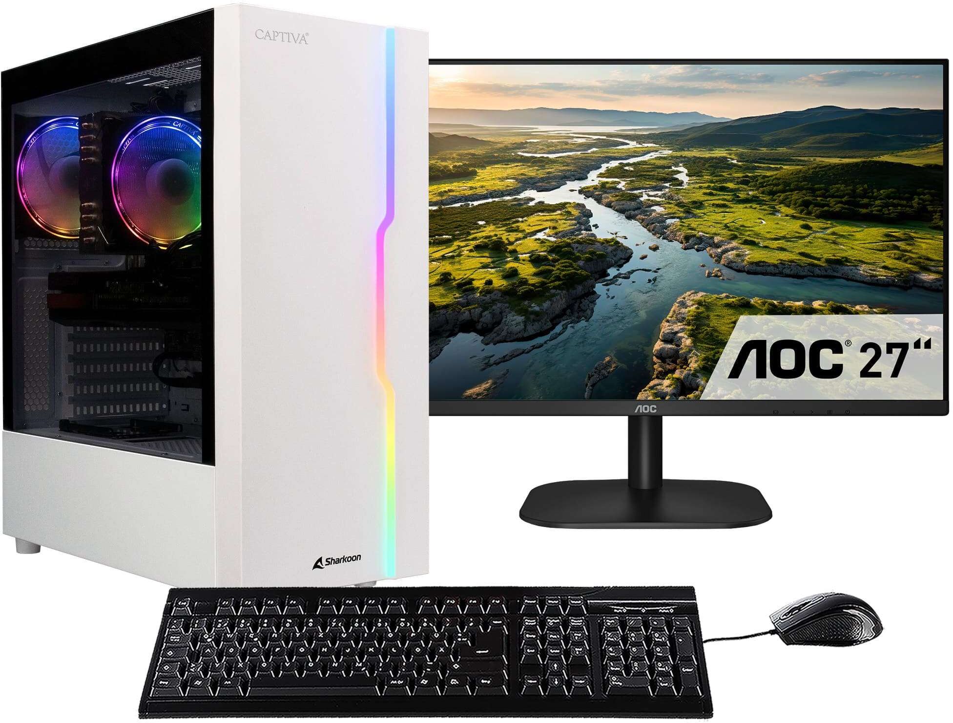 CAPTIVA Gaming-PC-Komplettsystem "Advanced Gaming R93-515 TFT Bundle", Energieeffizienz: E (A-G), weiß, Microsoft Windows 11 Home (64 Bit), 32 GB RAM 1.000 GB SSD, Computer_Komplettsysteme