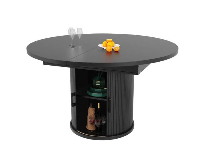 Table Salle à Manger Table Ronde Extensible Noir Table a Manger Ronde Extensible 6 Personnes Rangement Plateau Modulable