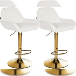 Décoshop26 - Set aus 2 Barhockern mit gebogenen Fußstützen aus goldfarbenem Metall mit weißen PVC-Sitzen TDB10800