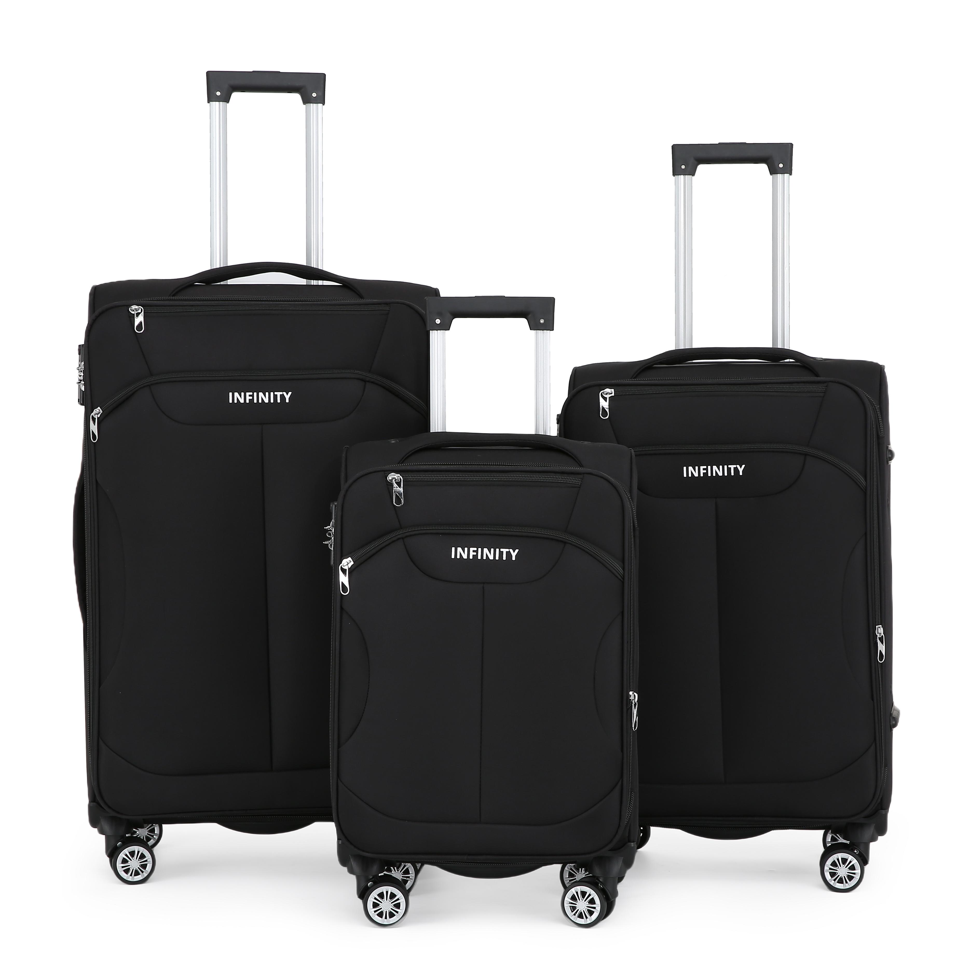 Schwarzer Weichschalenkoffer mit 8 Rollen, Gepäckset, Reisegepäck, TSA, leichtes Handgepäck, Kabinentasche