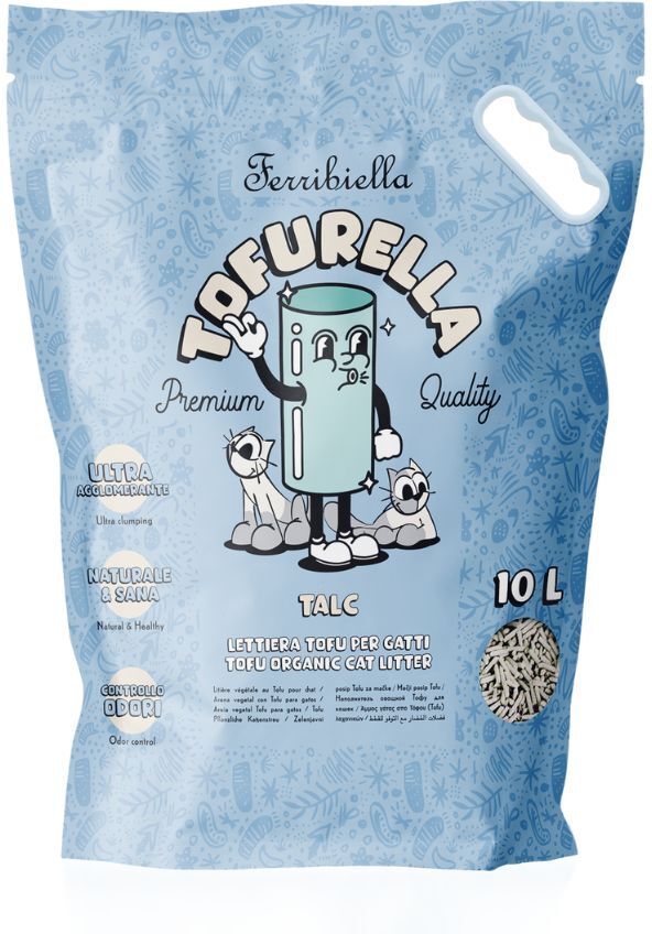 Ferribiella 1 SACCO Lettiera al Tofu per Gatti Tofurella Talco Biodegradabile Agglomerante 10 lt