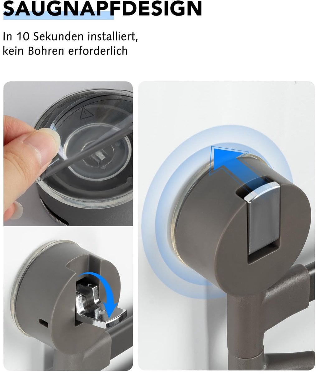Vierarmige aluminium handdoekhouder met zuignap, antraciet