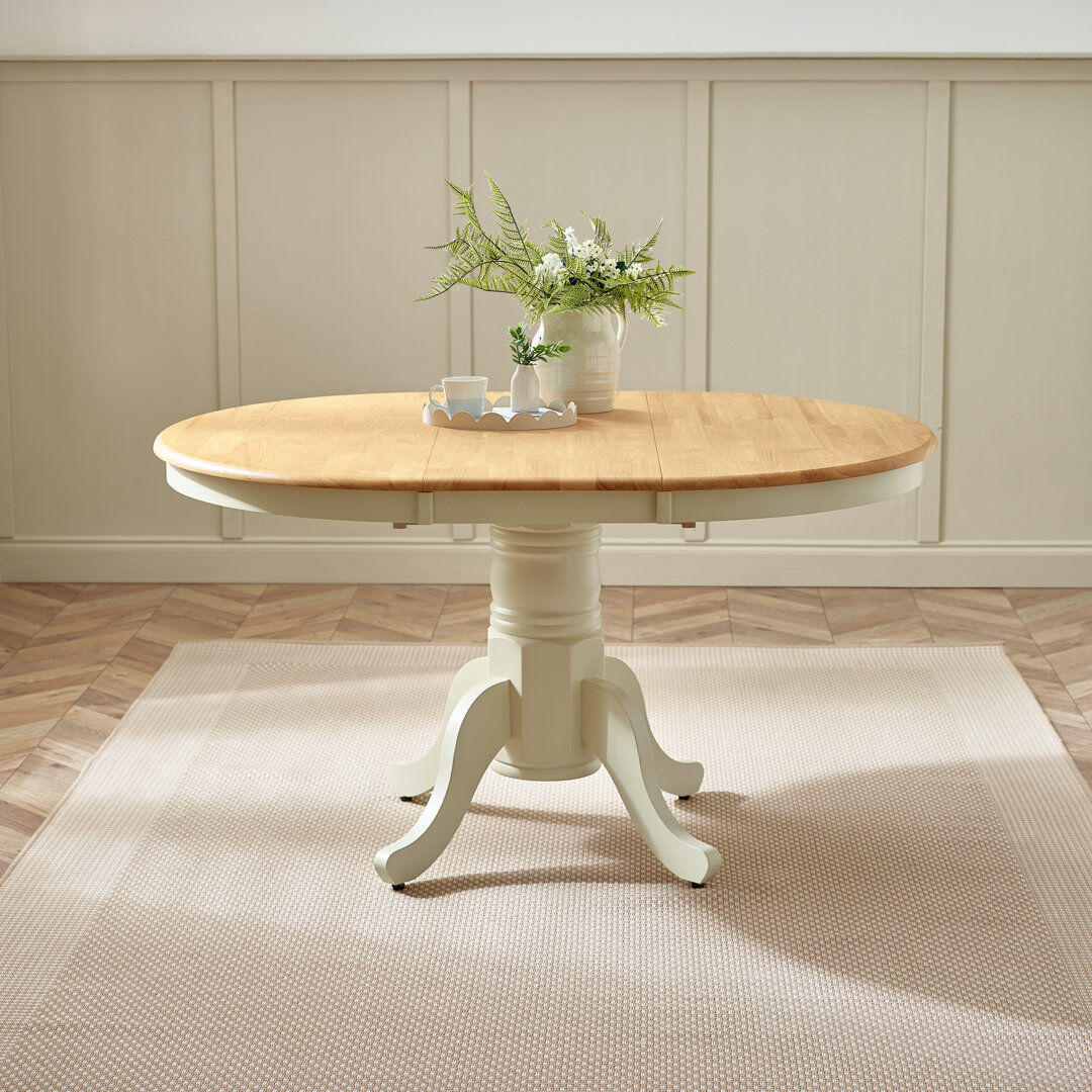 August Grove Prestow Extending Round Dining Table In Solid Wood - Traditional Rustic Farmhouse Kitchen Oak/Cream