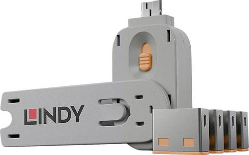 LINDY USB-A Port Schloss USB-Lock + Key 4er Set Orange inkl. 1 Schlüssel 40453
