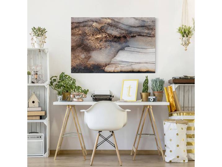 Impression sur toile Marbre doré I Lin Noir 90cm