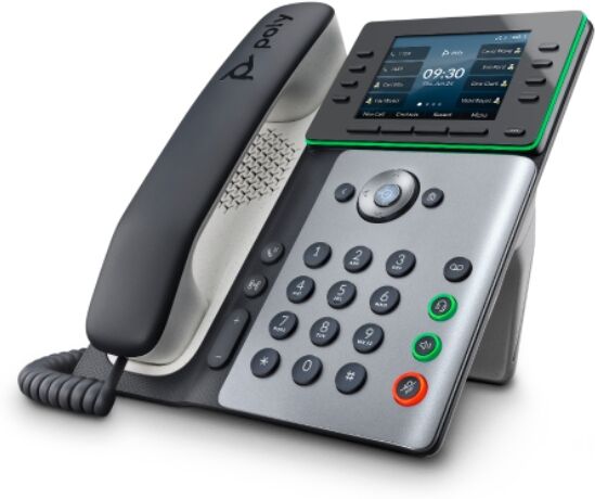 Poly Edge E350 Téléphone de bureau IP à 8 lignes riche en fonctionnalités avec connexions Bluetooth et Wifi.