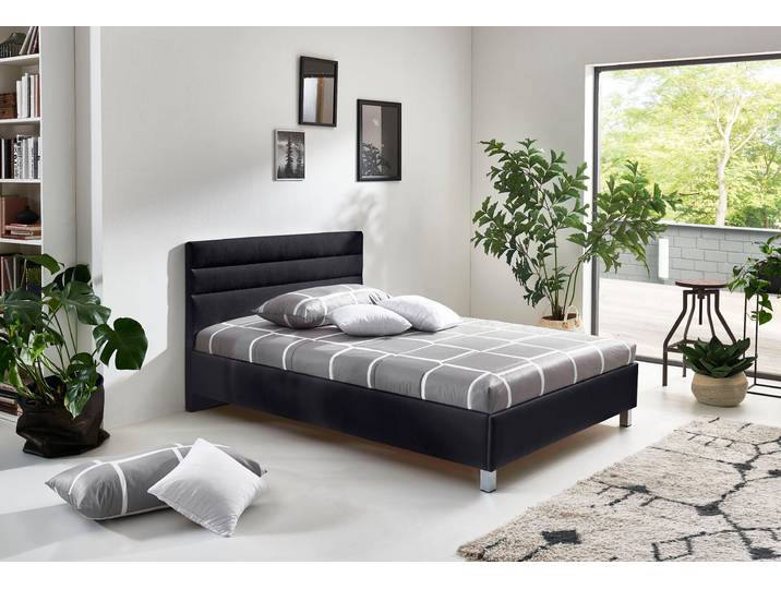 Polsterbett, schwarz, B:150cm L:210cm, Bezug: Microvelours (100% Polyester);Bonnell-Federkern-Matratzenbezug: 100% Polyester;Kaltschaum-Matratzenbezug: Frottee 100% Polyester, Bezug abnehm- und waschbar bis 60C, WESTFALIA SCHLAFKOMFORT, Betten, Polsterbett