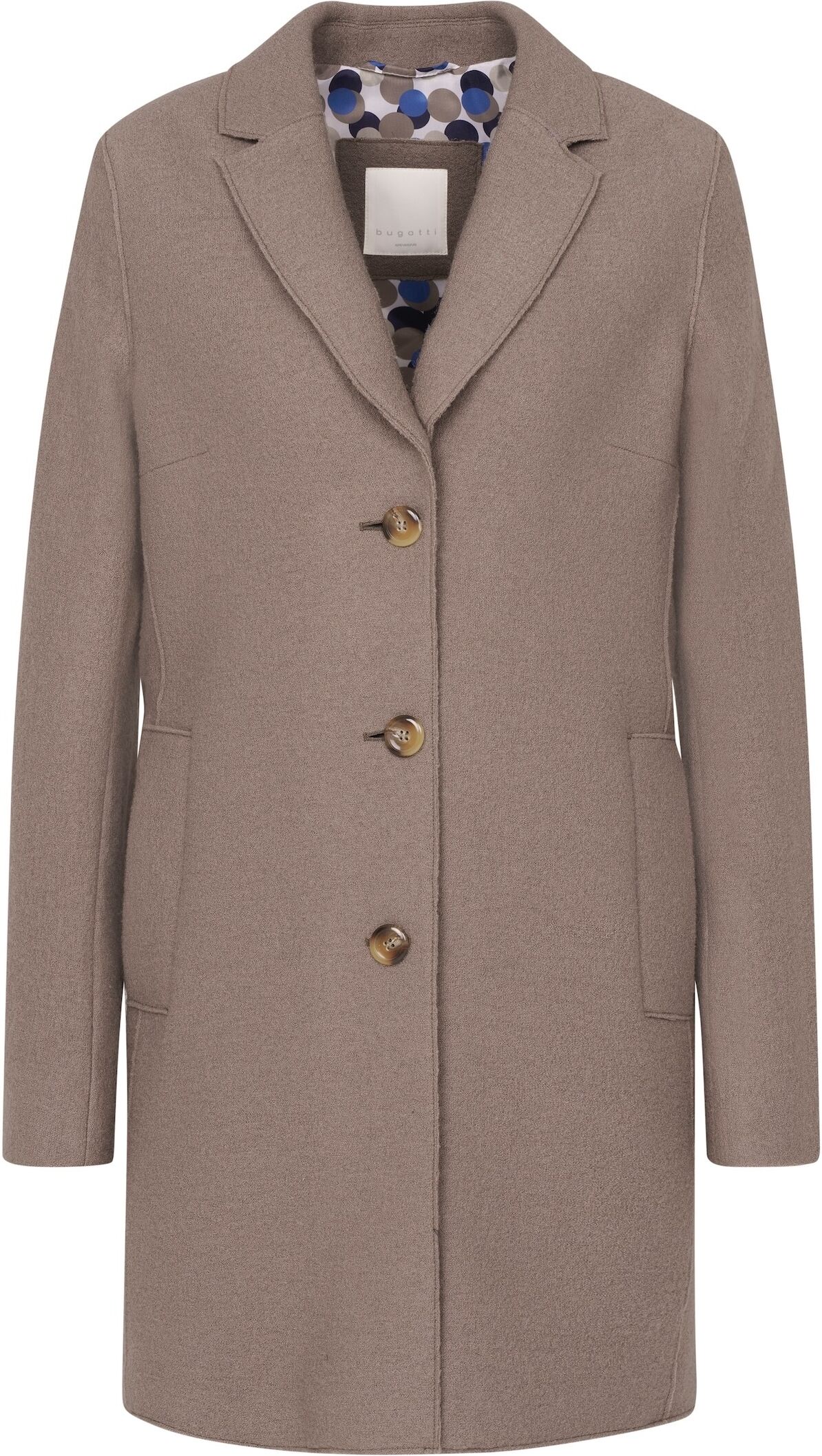 Kurzmantel BUGATTI, Damen, Gr. 34, grau (taupe), 100% Wolle, unifarben, regular fit, normaler Saum, Mäntel Kurzmantel, mit höchstem Tragekomfort