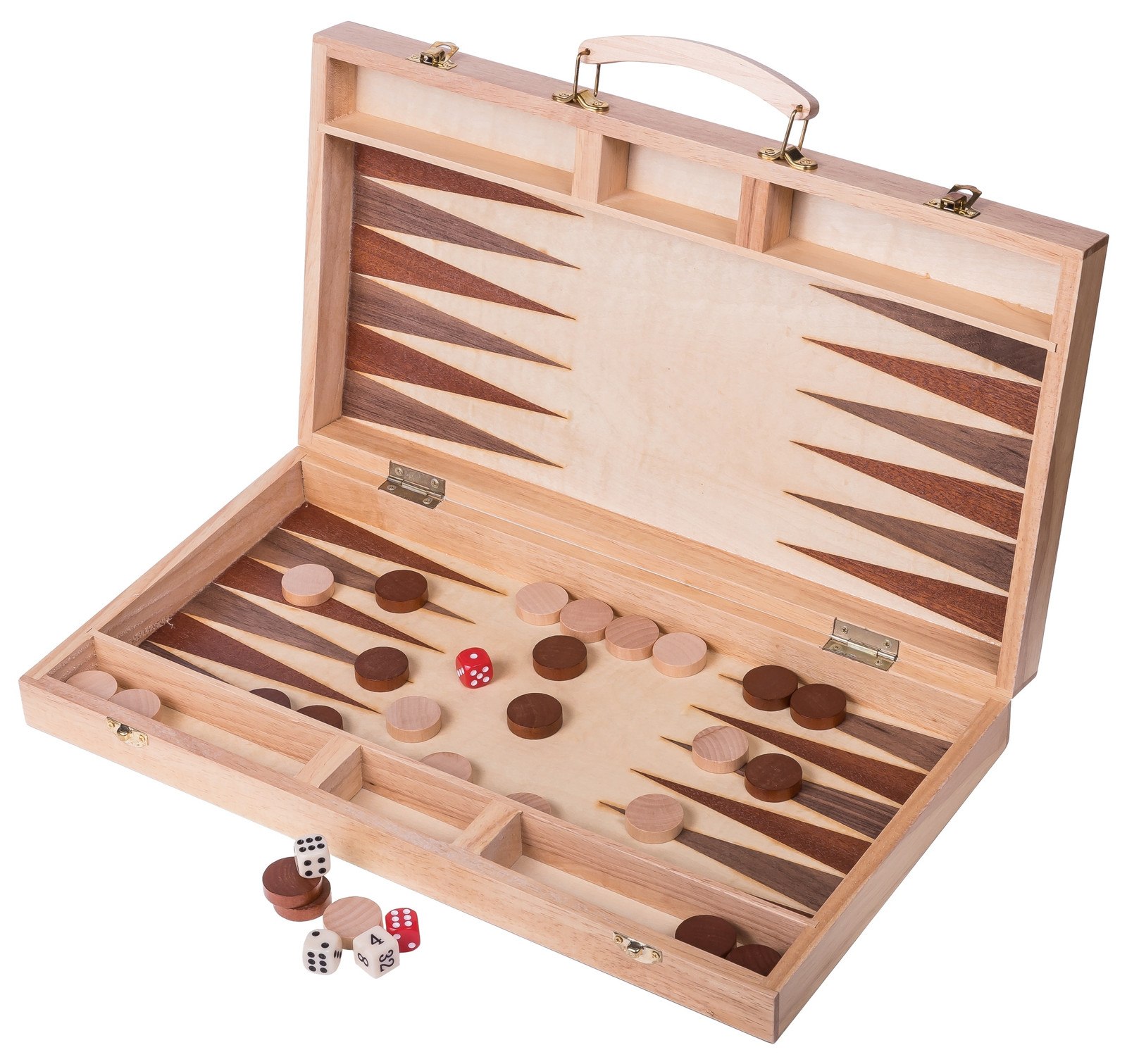 Square Houten backgammonspel 447 met inlegwerk en koffer met handvat