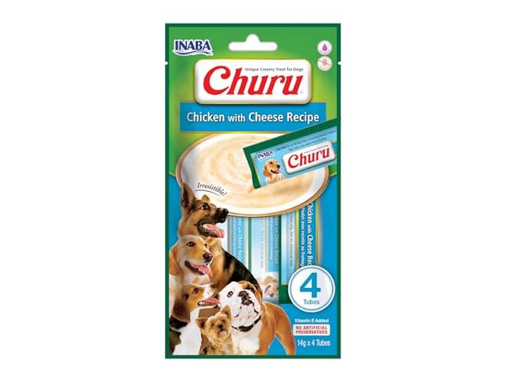 INABA Churu Püree, hondensnacks in handige porties, kip & kaas 4x14g