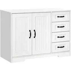 MODFU Sideboard MDF Weiß 105x40x76 cm mit 4 Schubladen, verstellbarem Einlegeboden und Kippschutz