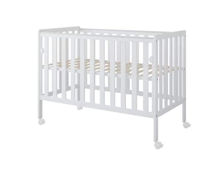 zee Bambi 120x60 cm Weiß Beistellbett Baby mit Matratze & Rollen Tragbar Babybett Verstellbarer Stubenwagen Kinder Bett 3-Fach Höhenverstellbar Absenkbare Seite