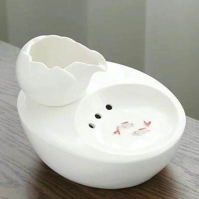 Inspired Finds Premium Ceramic Cat Water Fountain With USB Pump And Quiet Flow Filtration System white