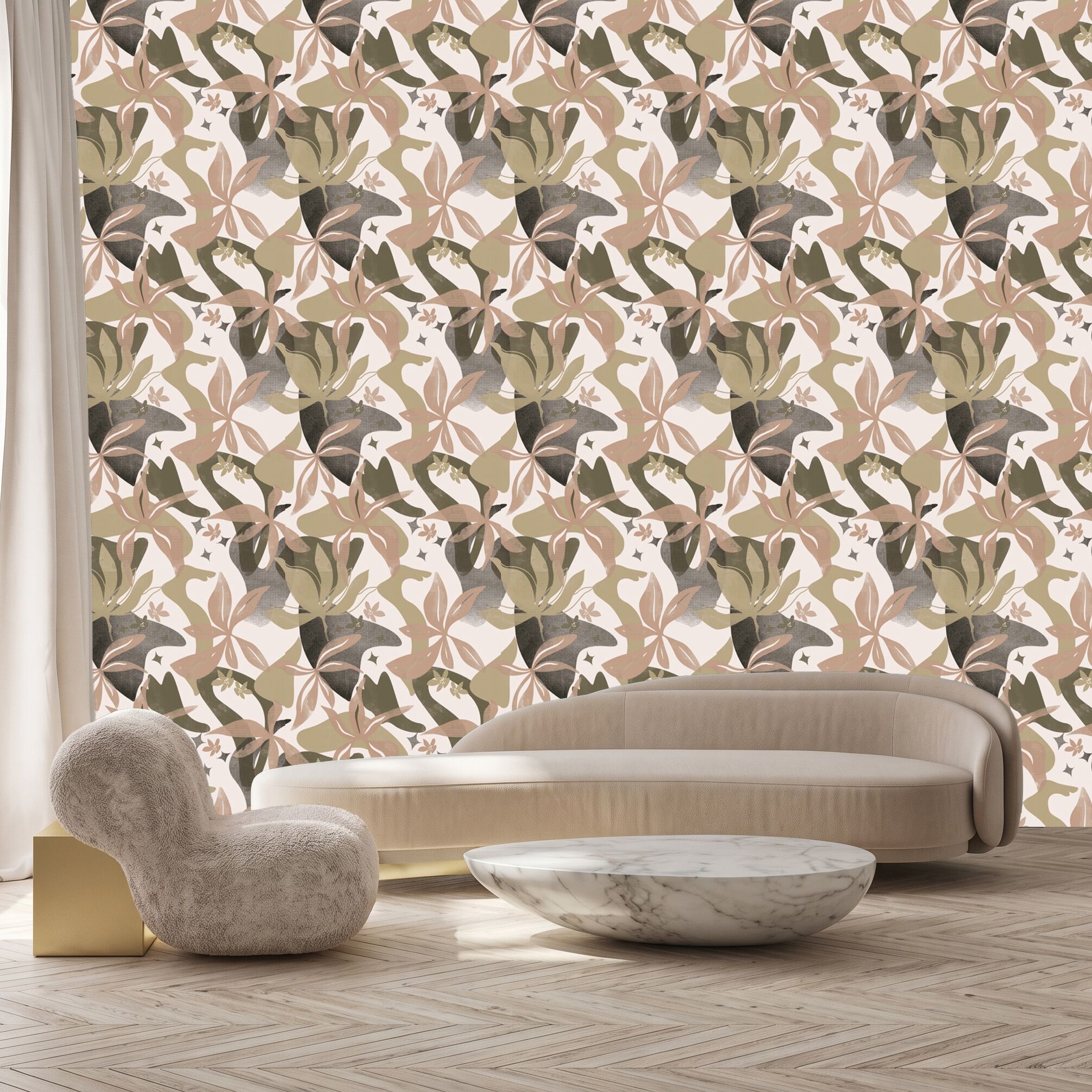 3D-Tapete QUEENCE "Abstrakte Pflanzen, selbstklebendes Wandpaneel", bunt (braun,beige), B:60m H:250m, Vinyl, Tapeten, 3D-Tapete, 60 x 250 cm Fototapete, Mustertapete, Anbringung ohne Kleister braun,beige B/L: 60m, Bahnen: 1 Stk.
