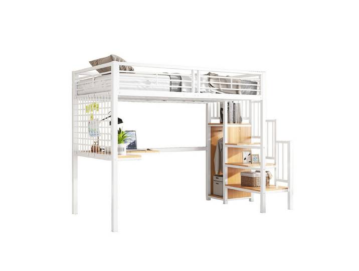 Odikalo Etagenbett Kinderbett Eisenbett Hochbett Tisch Kleiderschrank 90x200 weiß/schwarz