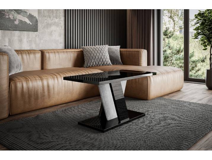 ALTDECOR Couchtisch, Kaffeetisch, ideal als Sofatisch oder Wohnzimmertisch, solide Konstruktion aus Möbelplatte, 110x70x60 cm - Hochglanz Schwarz / Betonoptik - INEYMINI