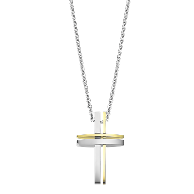 Kette mit Anhänger LOTUS "Temptation Game - Kreuz", gold (edelstahlfarben, gelbgoldfarben), Halsketten, Herren, Edelstahl, L: 50