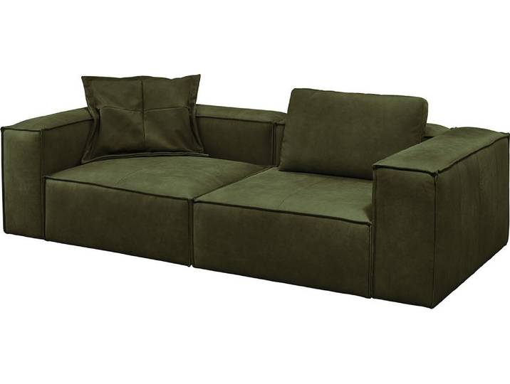 KAWOLA Sofa CARMO 3-Sitzer Leder olivgrün