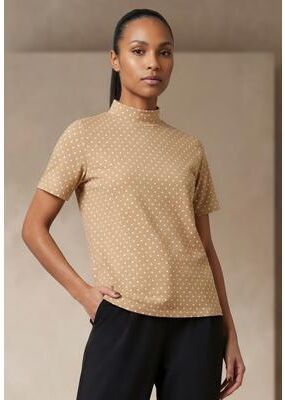 Plus Size Women's Short Sleeve Mock Neck by Jessica London in New Khaki Ivory Dot (Size S)