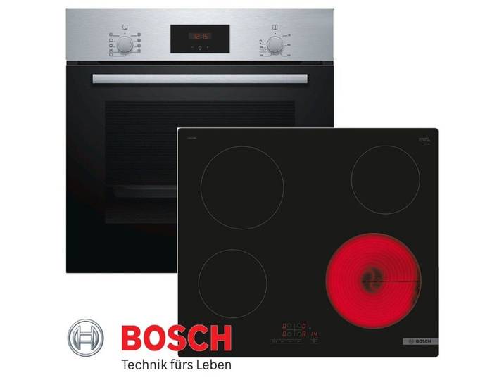 BOSCH Elektro-Herd-Set Bosch Autark Herdset Einbaubackofen + Glaskeramik Kochfeld NEU&OVP, mit 1-fach-Teleskopauszug, Katalyse- Ruckwand
