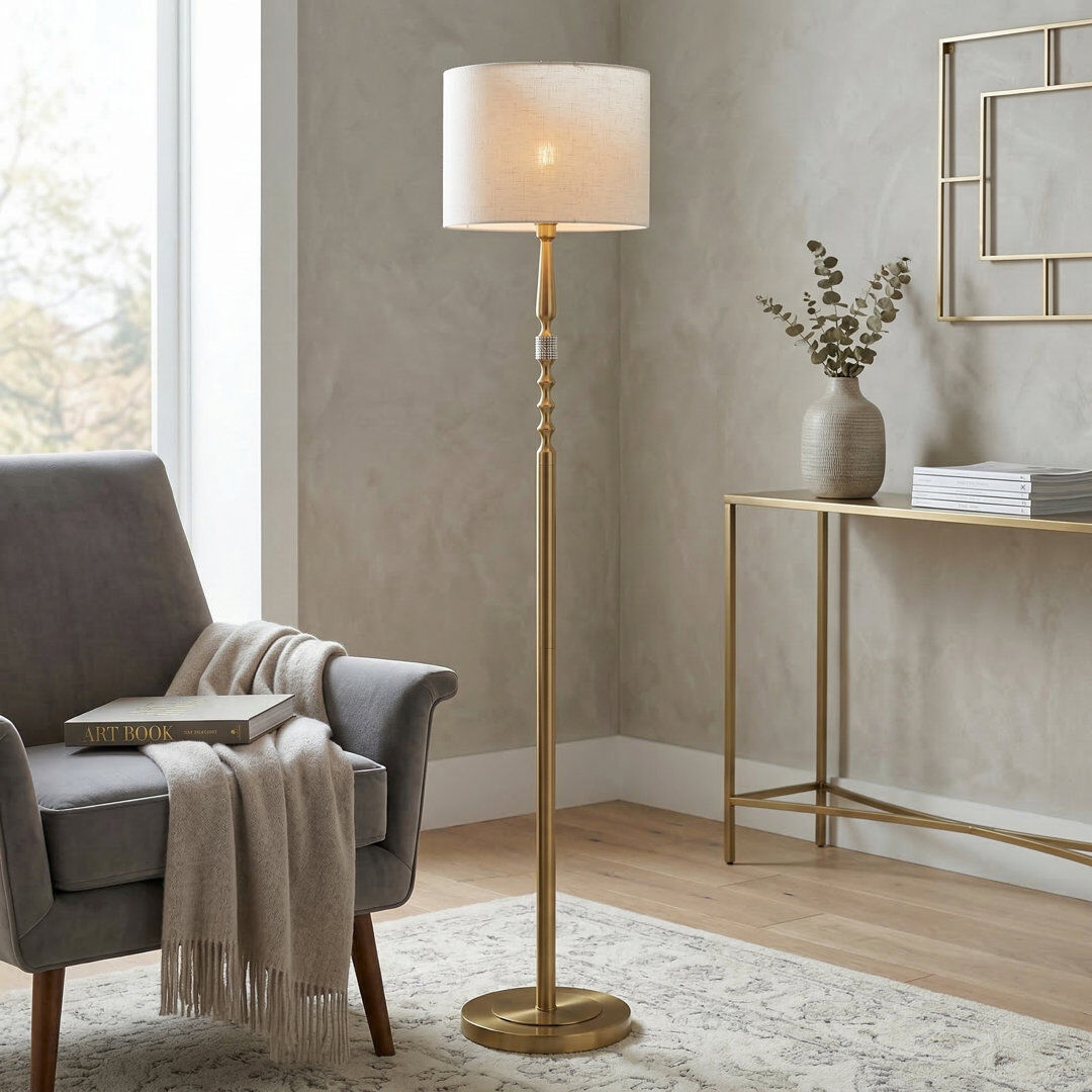 17 Stories 156cm Column Floor Lamp Set Polished 156cm H X 30cm W X 30cm D