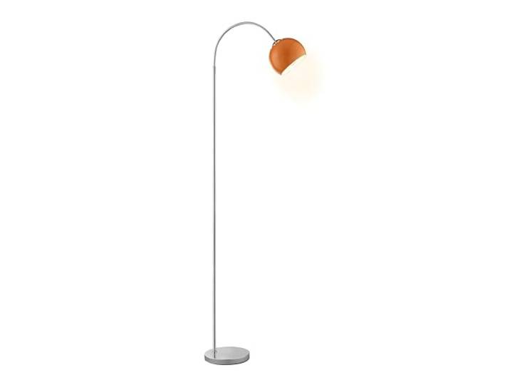 Brilliant Bogen-Stehleuchte Helen, E27 Fassung, 170 cm Höhe, 23 cm Breite, 51 cm Tiefe, gebogener Arm, Metall, Chrom mit orangefarbenem Schirm, ideal für Wohnzimmer und Leseecke, Retro-Design