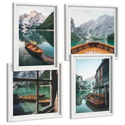 BILDER SET 4er Set - 50x50 cm & 40x60 cm Weißer Rahmen - Haus am Bergsee Łódź