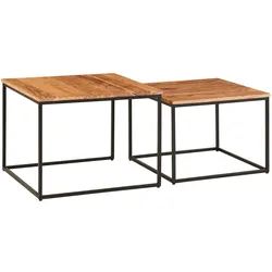 WOHNZIMMERTISCH Set – Holz Metall quadratisch 2-teilig Industrie-Stil