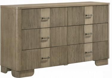 Benjara Leky Dresser, 63 Inch, 6 Reeded Drawers, Bar Handles, Antique Oak Brown