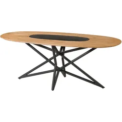 Esstisch oval Akazie 200x100x76 natur lackiert / Sterngestell schwarz