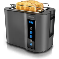 Arendo Toaster Edelstahl 2 Scheiben Kurzschlitz, Display mit Restzeitanzeige, Touchpanel, Brötchenaufsatz, Toaster, Grau