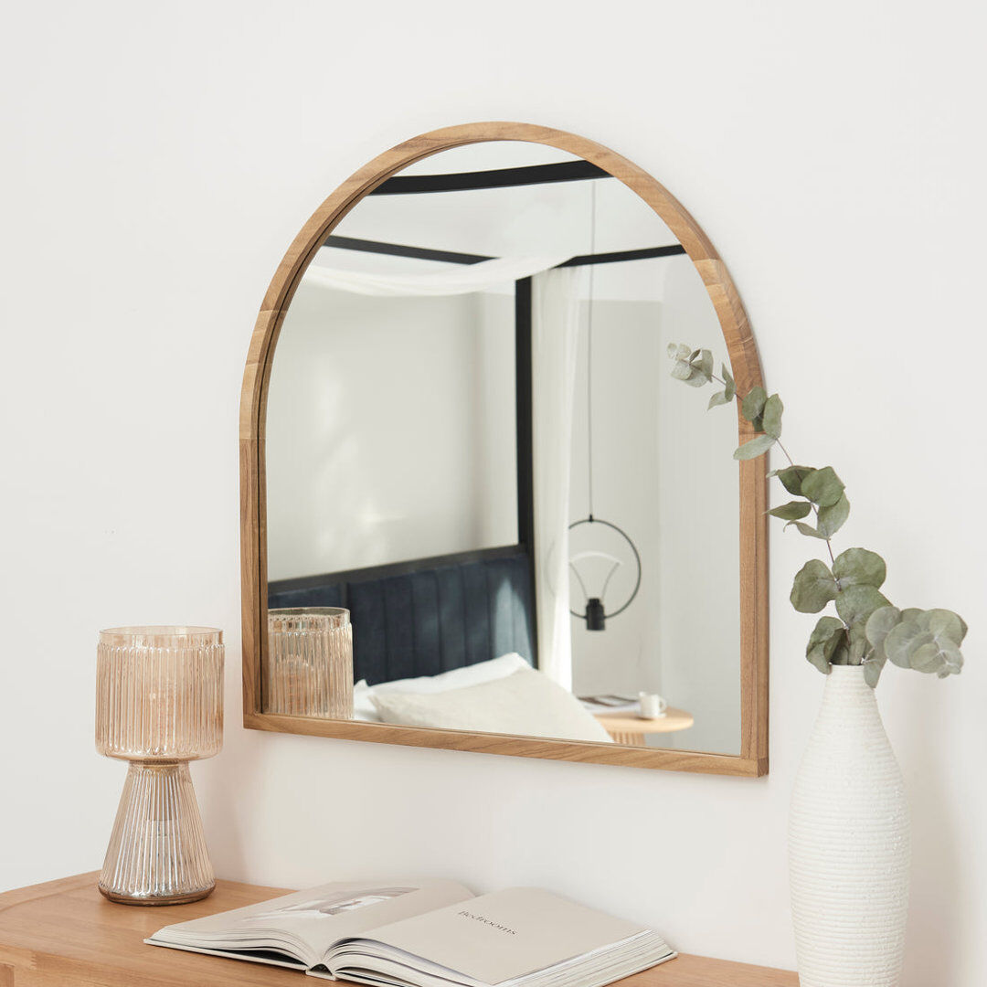 17 Stories Symari 70x70cm Arch Mirror Natural/Solid Wood 70cm H X 70cm W X 3cm D
