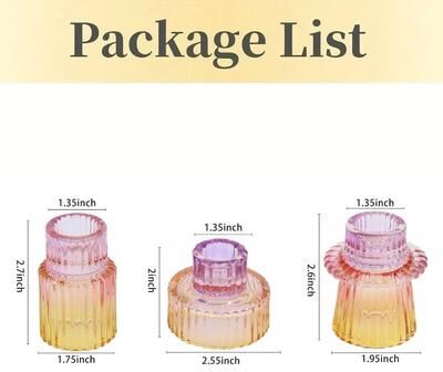 Uplift Essentials Double Sided Vintage Ribbed Taper Glass Candle Holders rainbow