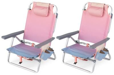 Costway Beach Chairs Set of 2 Portable Folding Backpack Recliners with 5-Position Backrest and Padded Headrest-Gradient Pink
