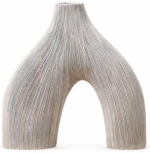 Aria Home Bone White Striped Textured Poly resin Decorative Vase