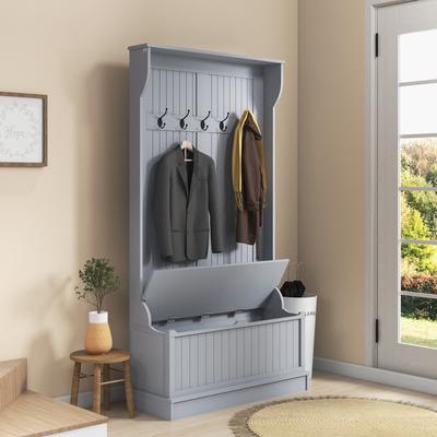 Lirago Hall Tree with Storage Bench Coat Rack Shoe Storage and Hooks for Entryway Mudroom Hallway with Four Double Hooks