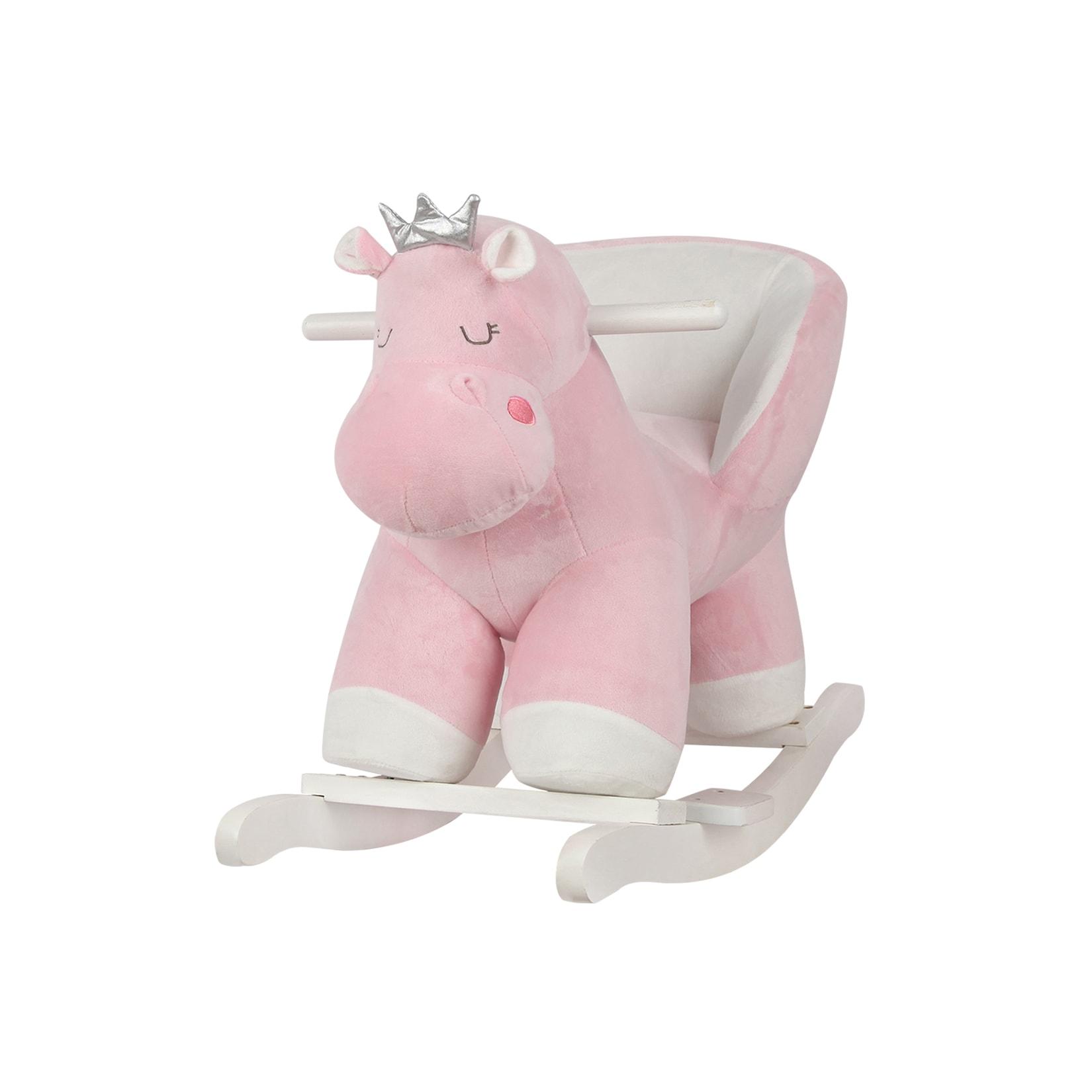 Kikkaboo Schaukeltier Hippo mit Sitz, Holzgriffe, Plüsch, Holzkufen, Rückenlehne rosa