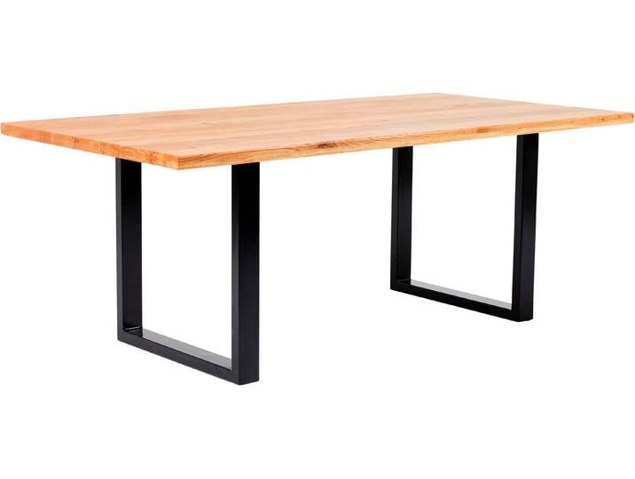 massivline&more Esstisch Jakarta, Küchentisch, Tisch, Esstisch, Holztisch (2-St), Platte massiv, Gestell Metall pulverbeschichtet schwarz