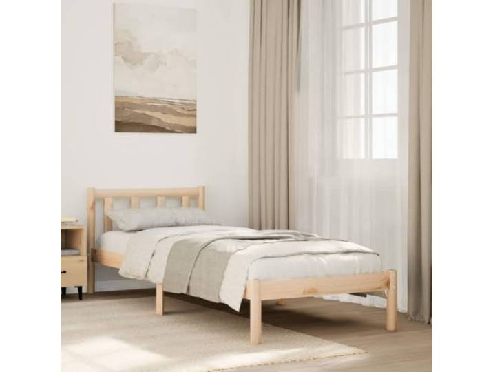 RJPLMFV Bettgestell, 90 x 210 cm, massives Kiefernholz Ohne Matratze, Lattenrost inklusive, Kopfteil inklusive, stabile Füße, rustikaler Stil