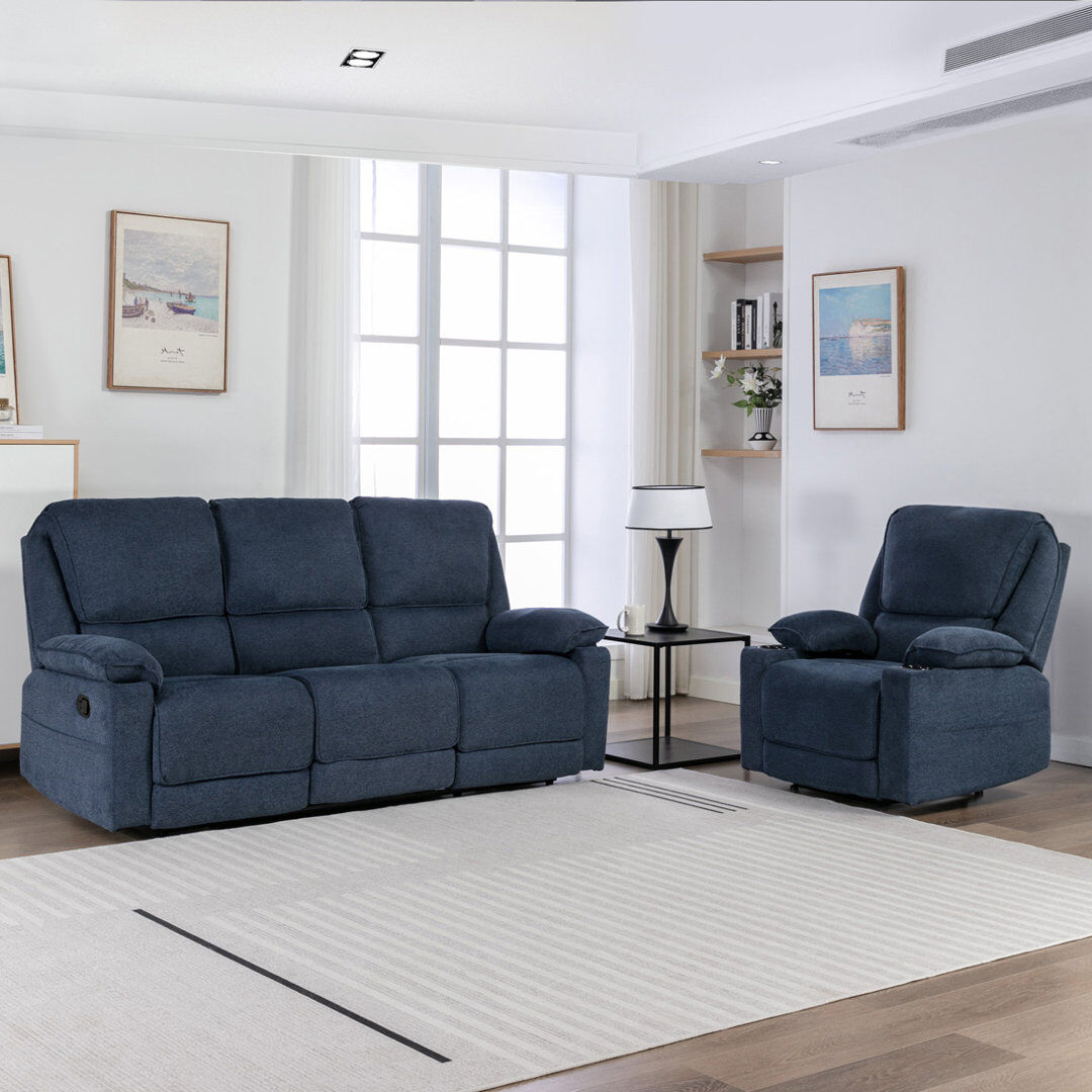 Latitude Run Sydney Latch Recliner 1 and 3 Seater Sofa Set Blue 2