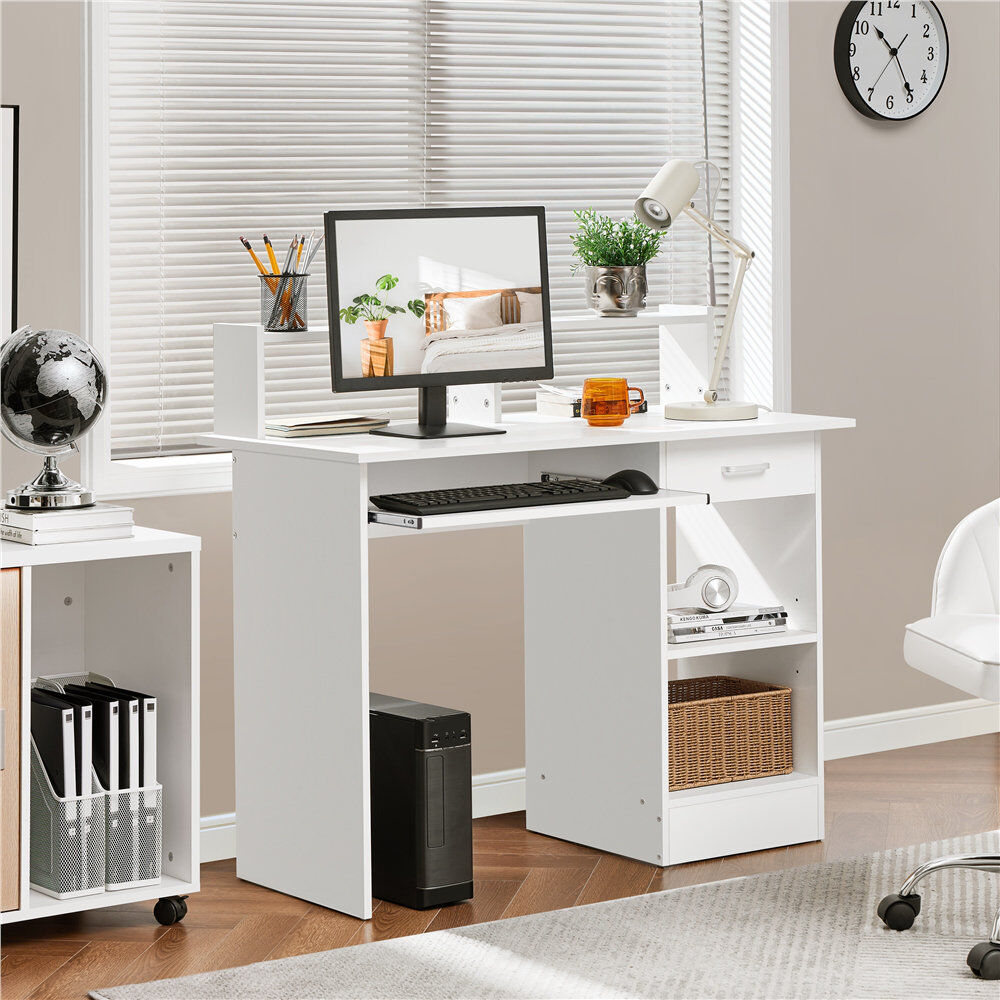 Yaheetech 106cm W Rectangular Computer Desk White 94cm H X 106cm W X 50cm D