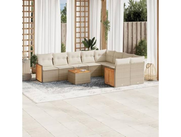 YUTAASU 10-TLG. Poly Rattan Sofagarnitur Beige mit Kissen
