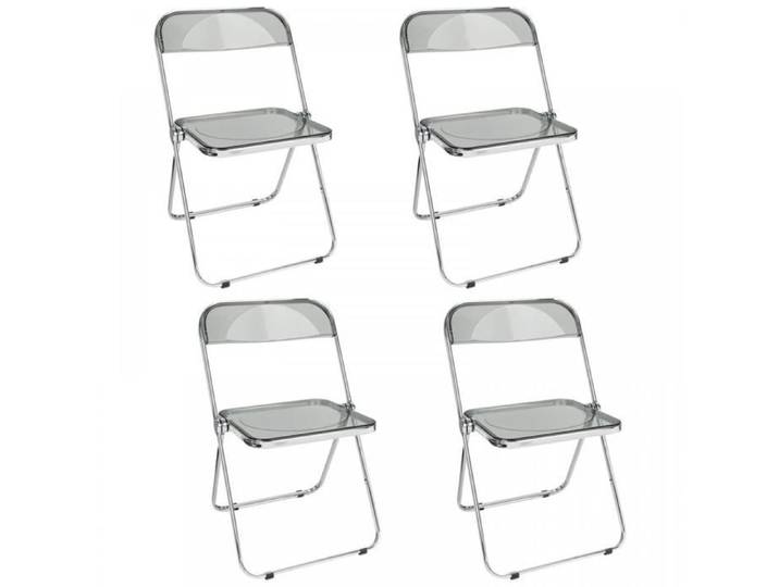 Lot de 4 Chaise Pliante - Chaise Pliable Transparente - Siège en Cristal Empilable - 46x46x77 cm - Pieds en Métal - Gris