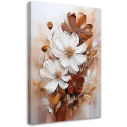 WANDBILD weiße blumen auf beigem hintergrund