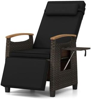 Costway Patio Wicker Recliner Chair with Adjustable Backrest and Footrest-Black