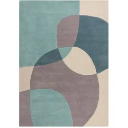 Eleganter Wohnzimmer-Teppich `Aire`, 100% Wolle, Farbe: Türkis-Beige, 160x230 cm | Kadima Design