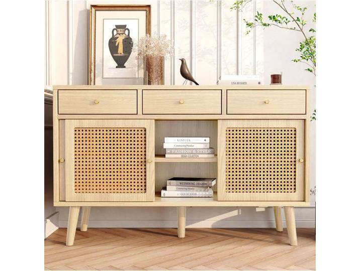 ROVRYN Buffet bas 120x40x78 cm 3 tiroirs 3 portes coulissantes étagères réglables décor chêne